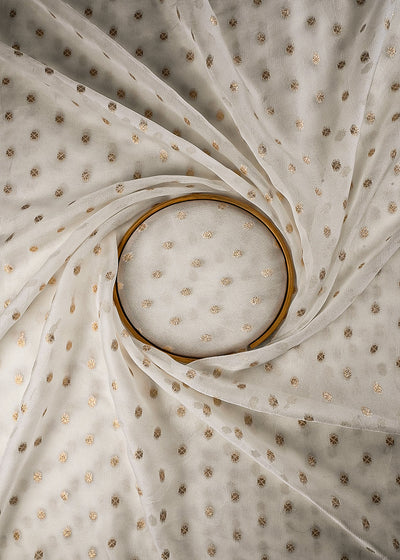 White Dyeable Georgette Fabric With All Over Zari Handloom 25198