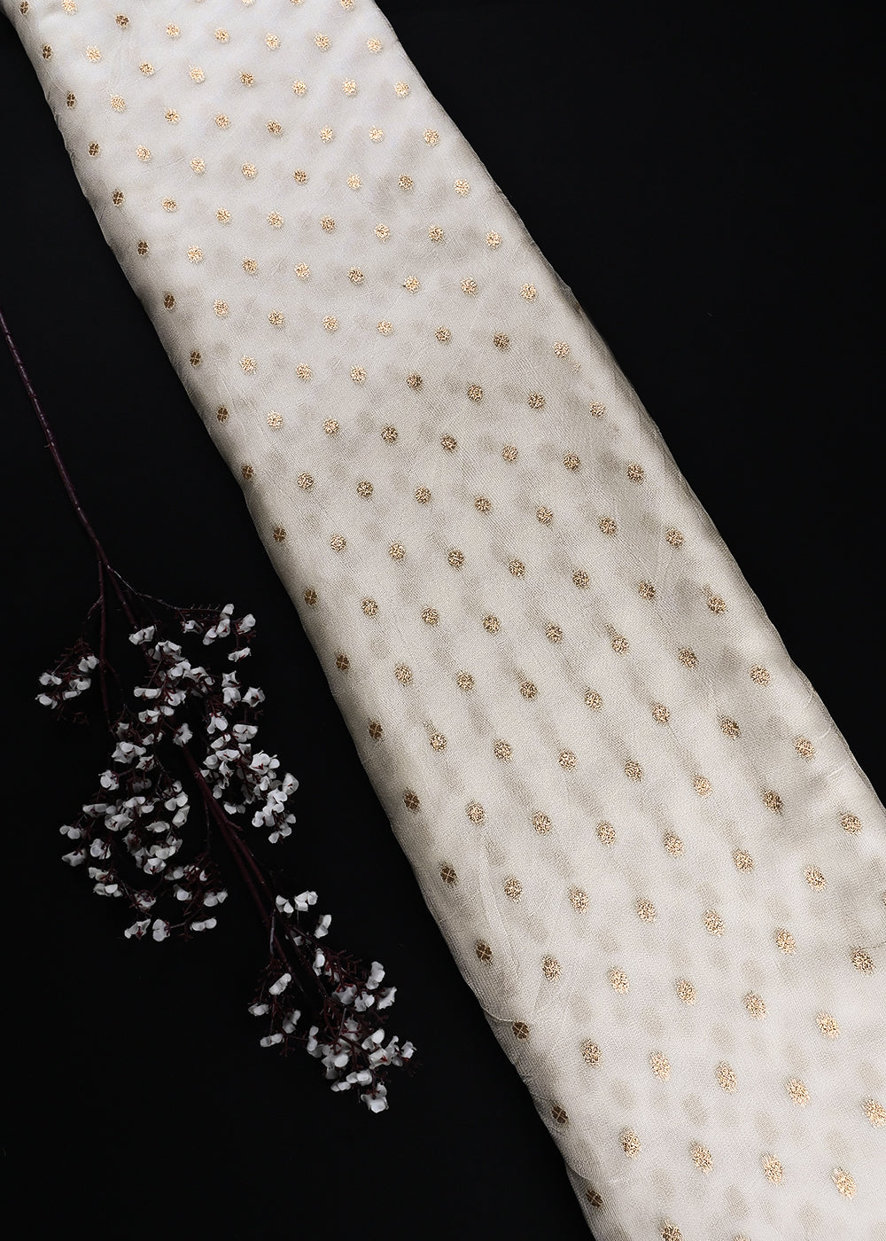 White Dyeable Georgette Fabric With All Over Zari Handloom 25198