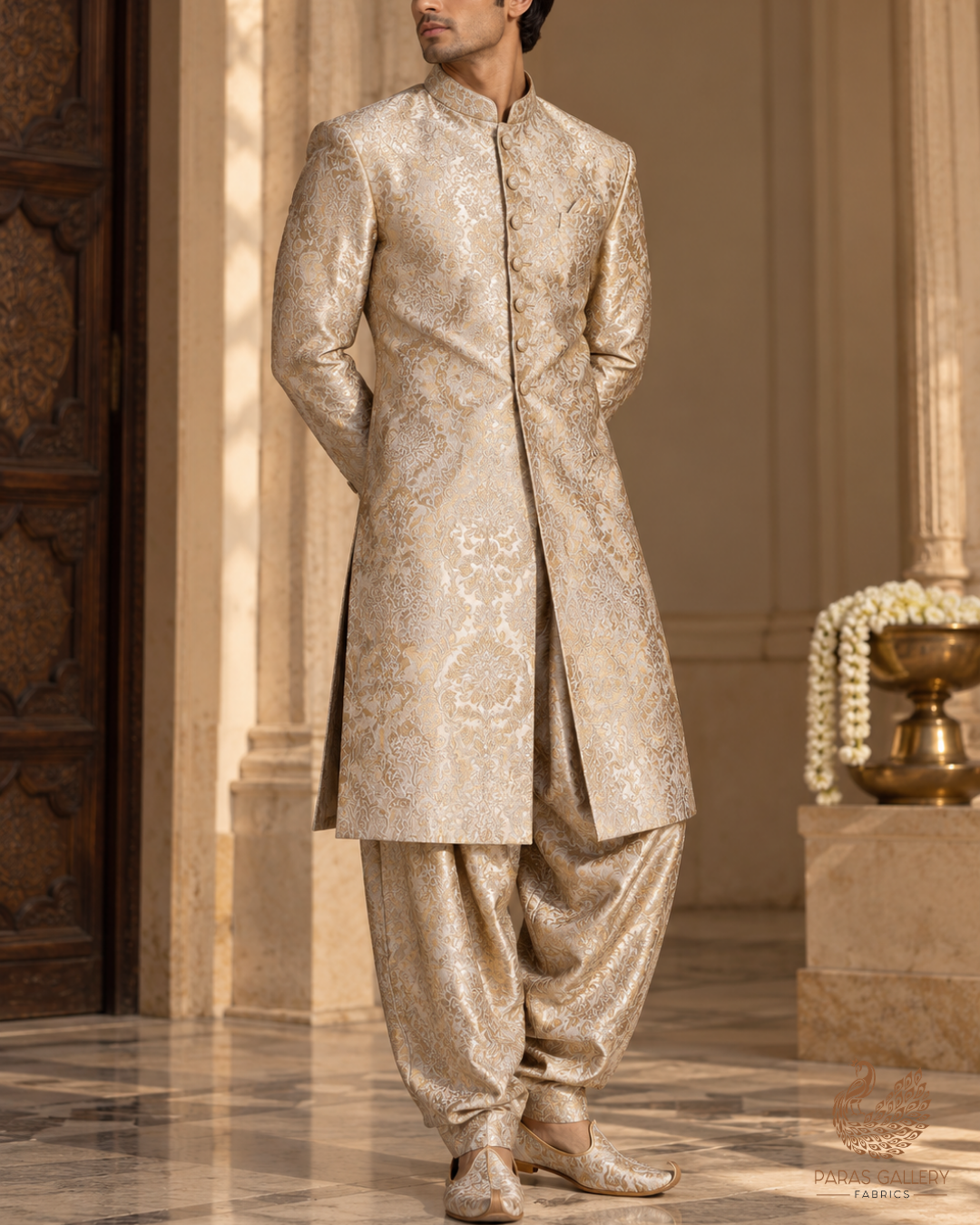 Golden Dyeable Tissue Fabric With All Over Zari Handloom 25206