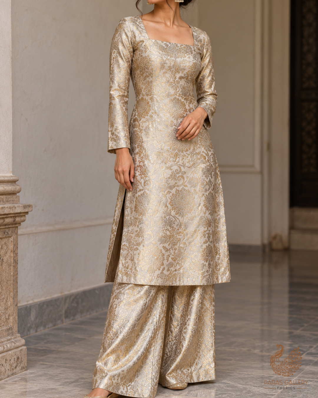 Golden Dyeable Tissue Fabric With All Over Zari Handloom 25206