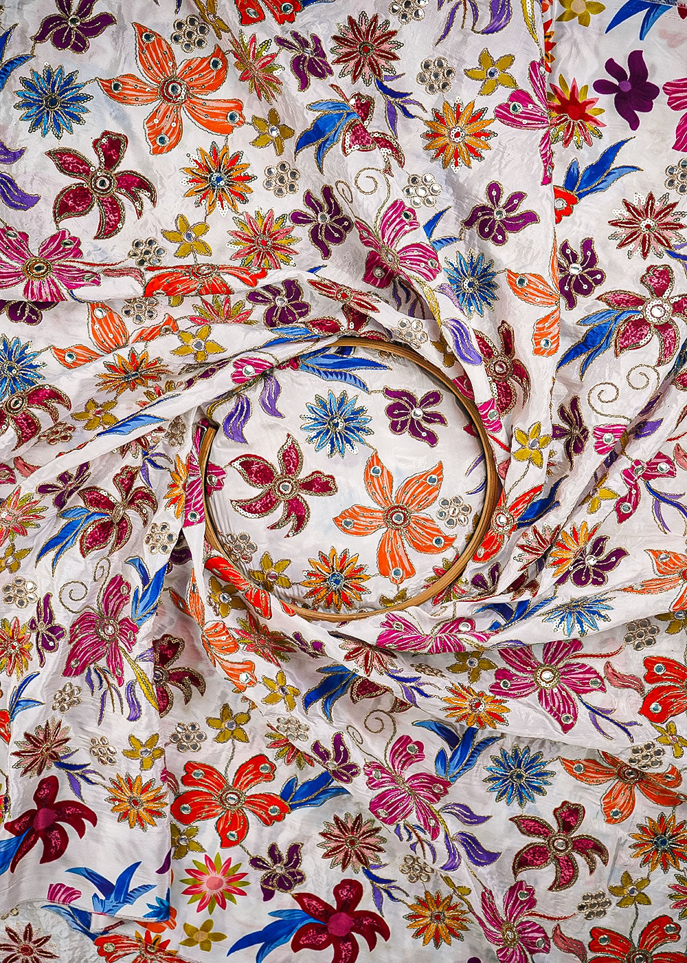 White Crepe Fabric With All Over Zari And Sequins Work 25213