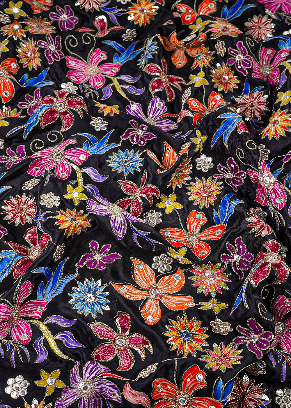 Black Crepe Fabric With All Over Zari And Sequins Work 25214