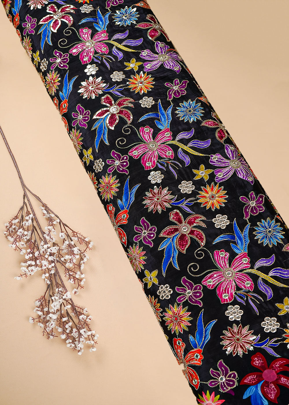 Black Crepe Fabric With All Over Zari And Sequins Work 25214
