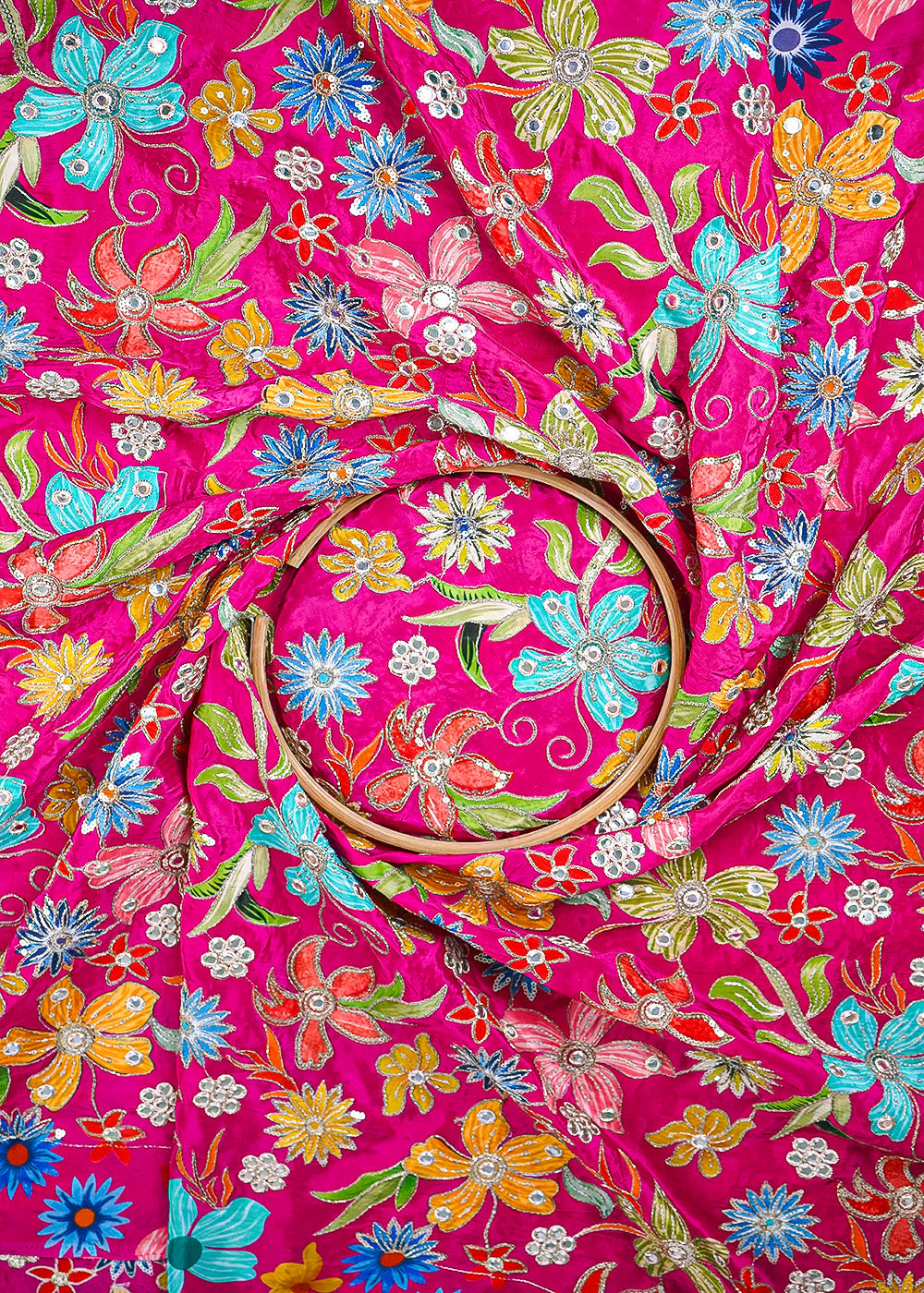 Rani Pink Crepe Fabric With All Over Zari And Sequins Work 25215