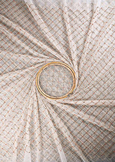 White Dyeable Net Fabric With All Over Sequins And Katdana Work 25220