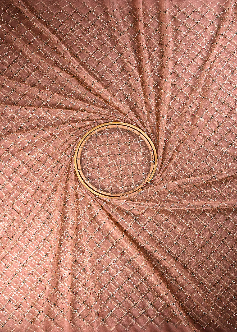 Peach Net Fabric With All Over Sequins And Katdana Work 25221