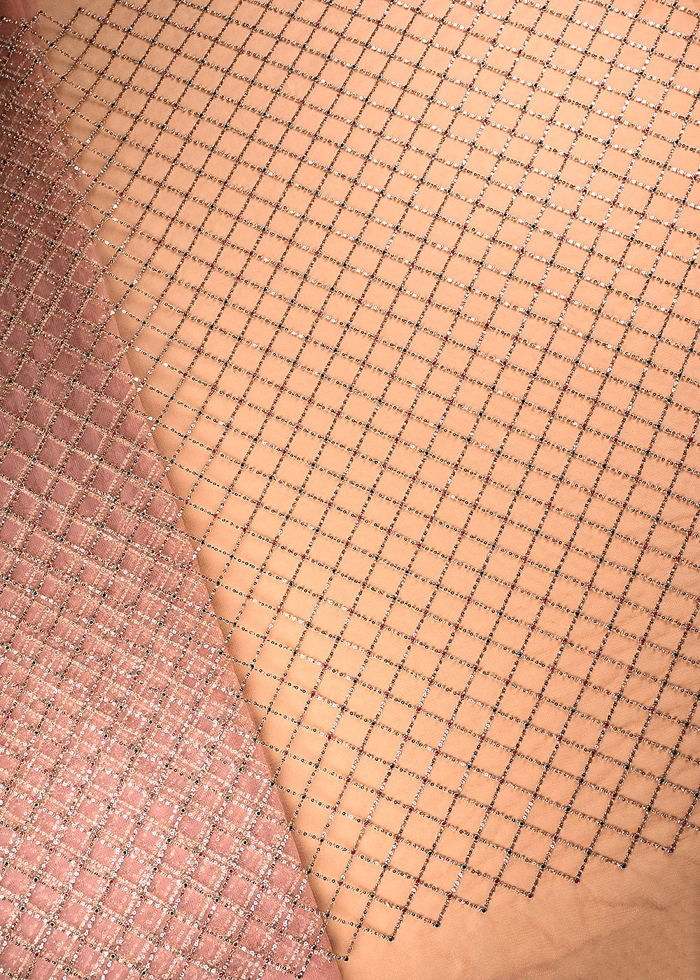 Peach Net Fabric With All Over Sequins And Katdana Work 25221
