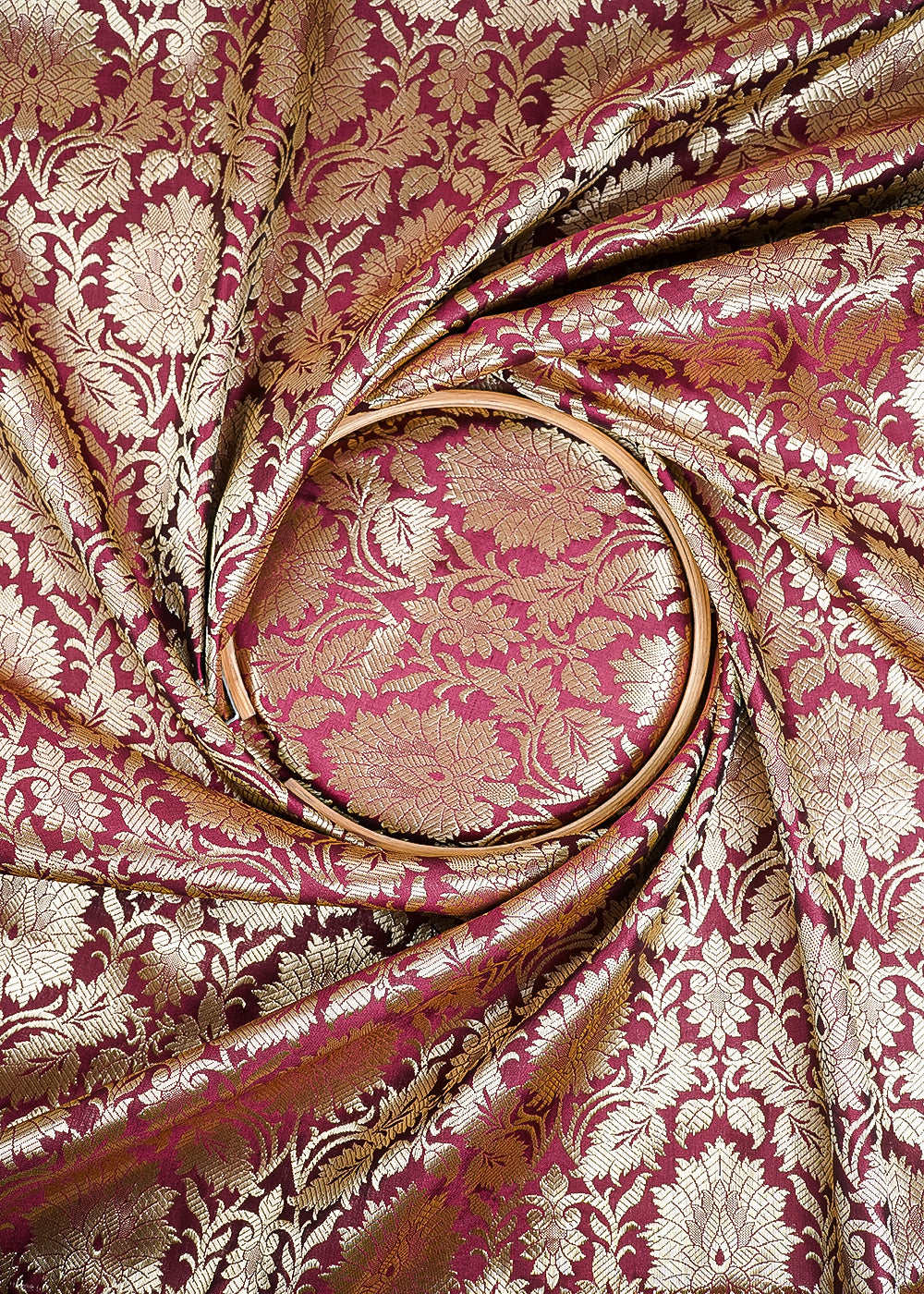 Maroon Banarasi Brocade Fabric With All Over Zari Handloom 25232