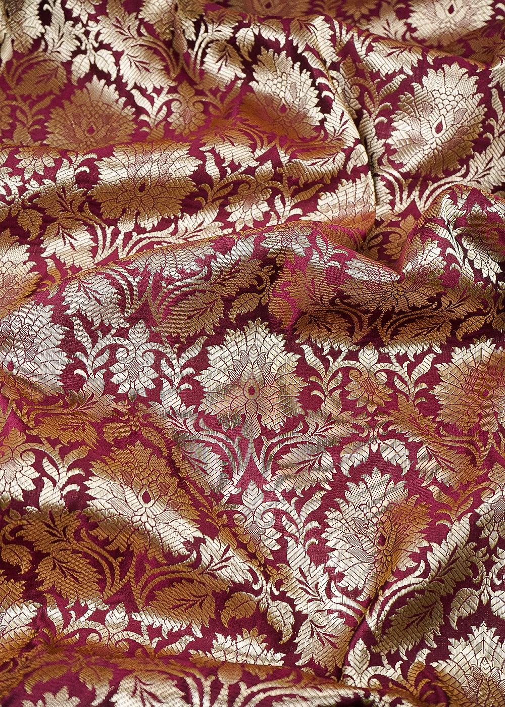 Maroon Banarasi Brocade Fabric With All Over Zari Handloom 25232