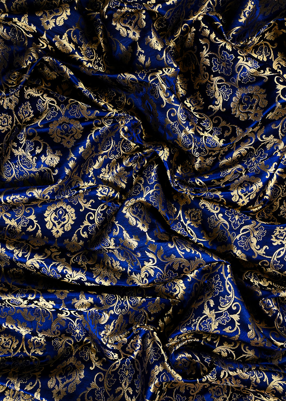 Navy Blue Banarasi Brocade Fabric With All Over Thread And Zari Handloom 25237