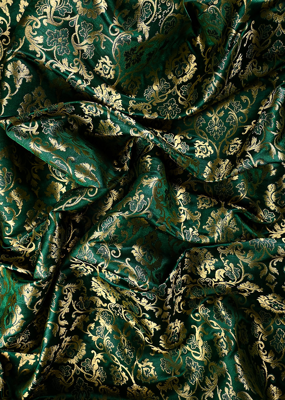 Bottle Green Banarasi Brocade Fabric With All Over Thread And Zari Handloom 25238