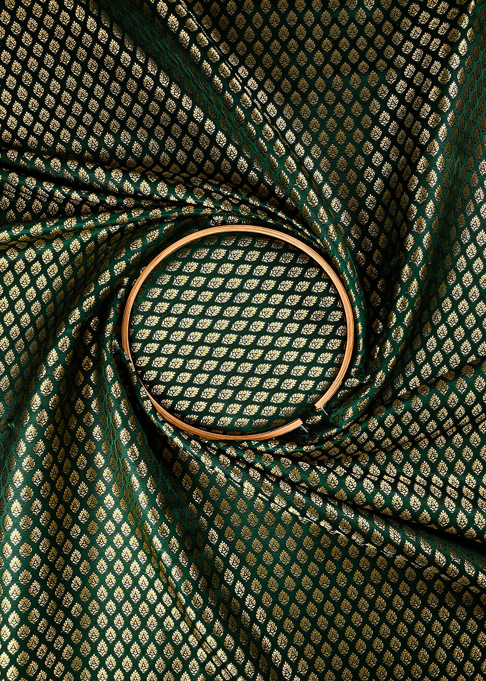 Bottle Green Banarasi Brocade Fabric With All Over Thread And Zari Handloom 25240