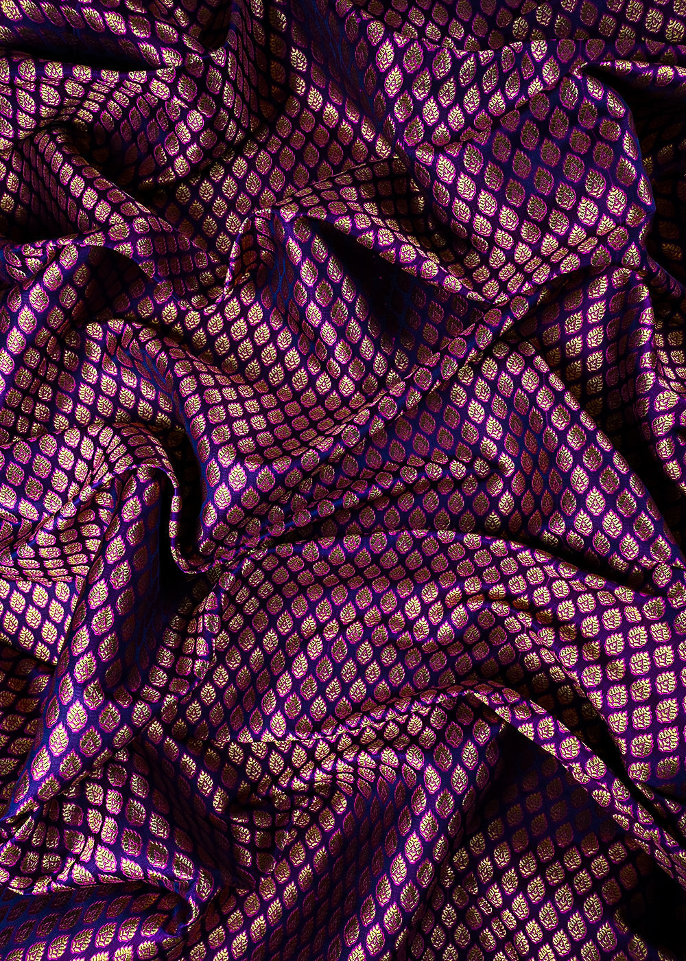 Purple Banarasi Brocade Fabric With All Over Thread And Zari Handloom 25242
