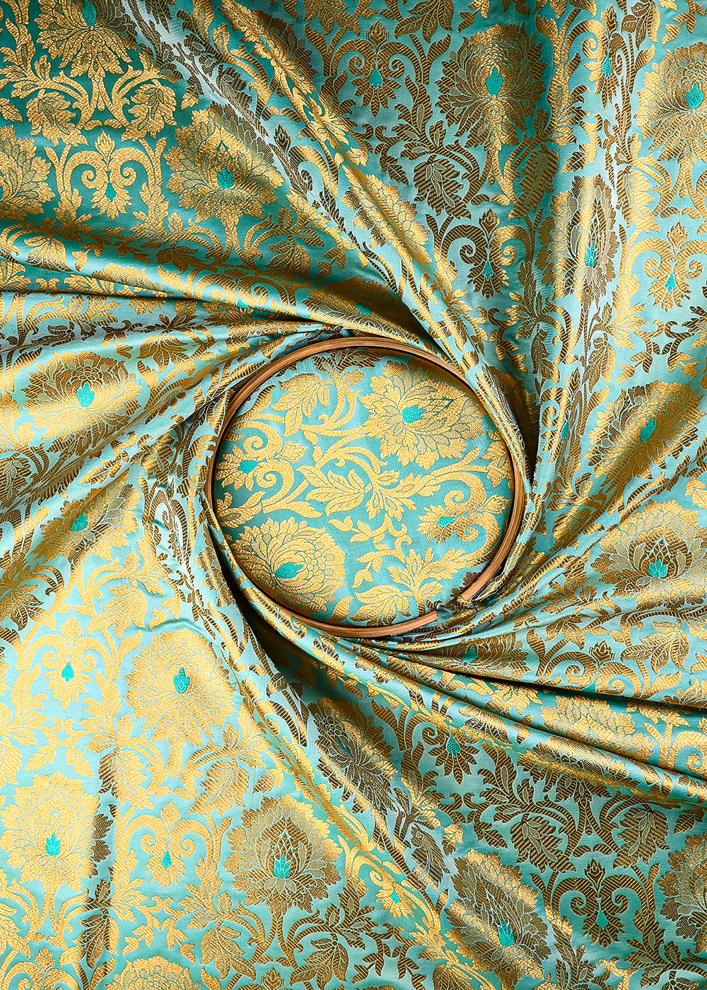 Light Green Banarasi Brocade Fabric With All Over Thread And Zari Handloom 25247