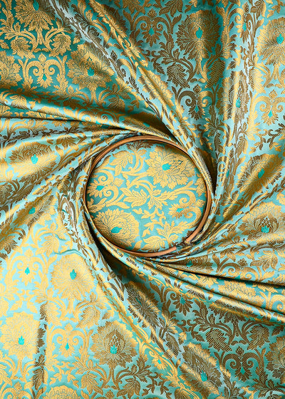Light Green Banarasi Brocade Fabric With All Over Thread And Zari Handloom 25247