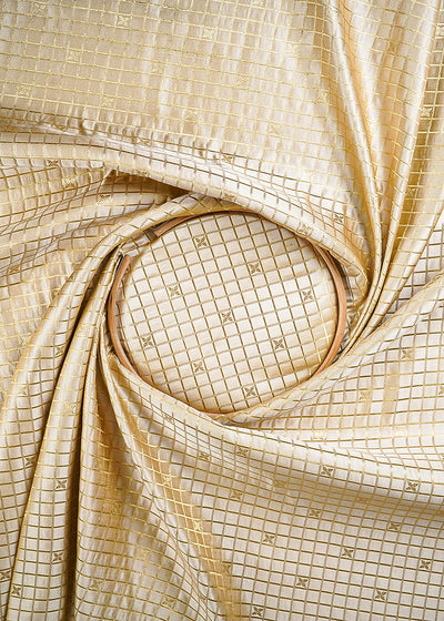 Beige Banarasi Brocade Fabric With All Over Zari Handloom 25248