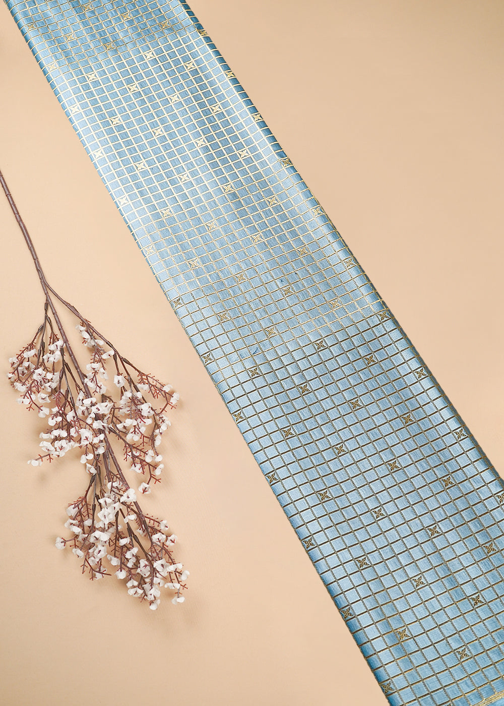 Grey-Banarasi-Brocade-Fabric-With-All-Over-Zari-Handloom-25249-rolled-view