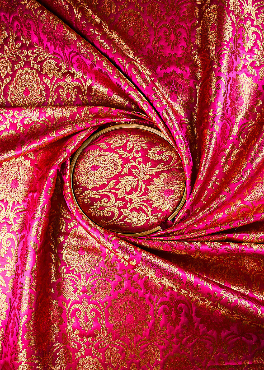 Rani Pink Banarasi Brocade Fabric With All Over Thread And Zari Handloom 25251