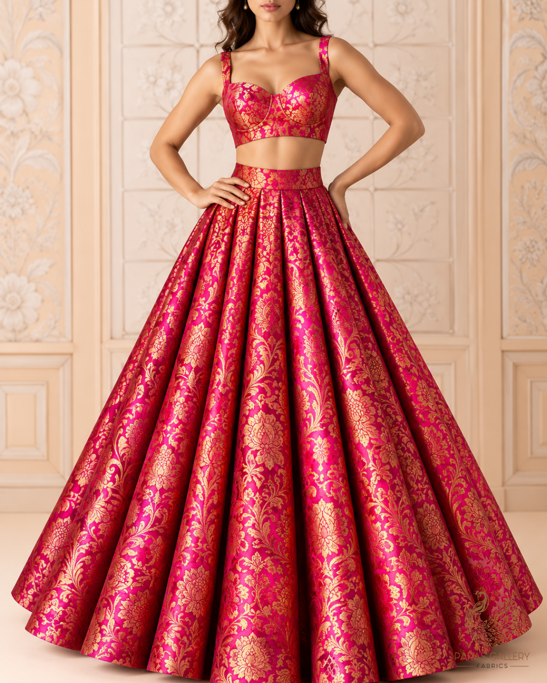 Rani Pink Banarasi Brocade Fabric With All Over Thread And Zari Handloom 25251