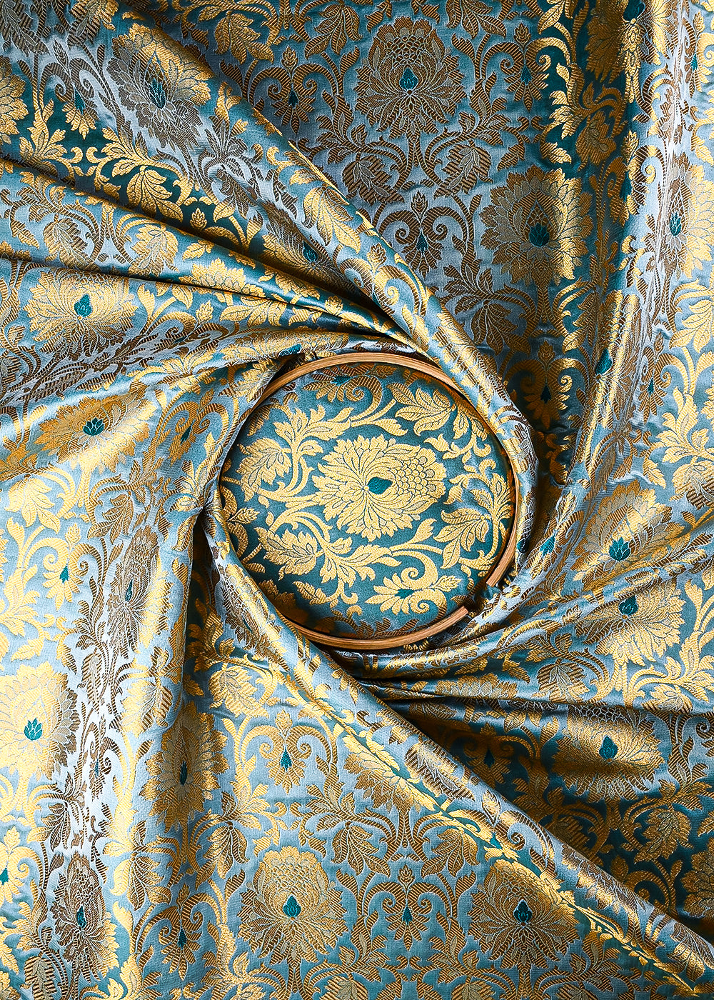 Sea Green Banarasi Brocade Fabric With All Over Thread And Zari Handloom 25252