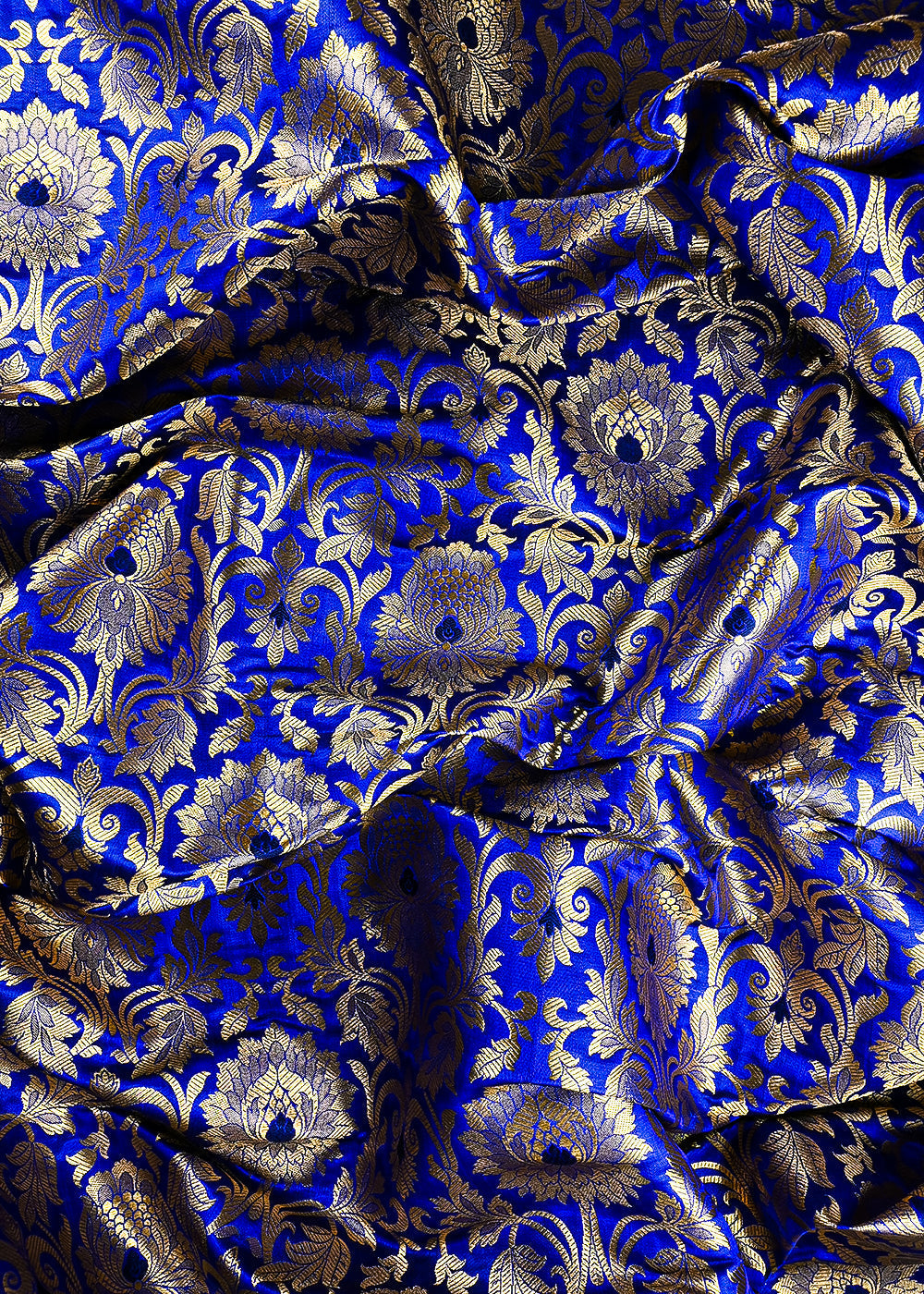 Royal Blue Banarasi Brocade Fabric With All Over Thread And Zari Handloom 25259