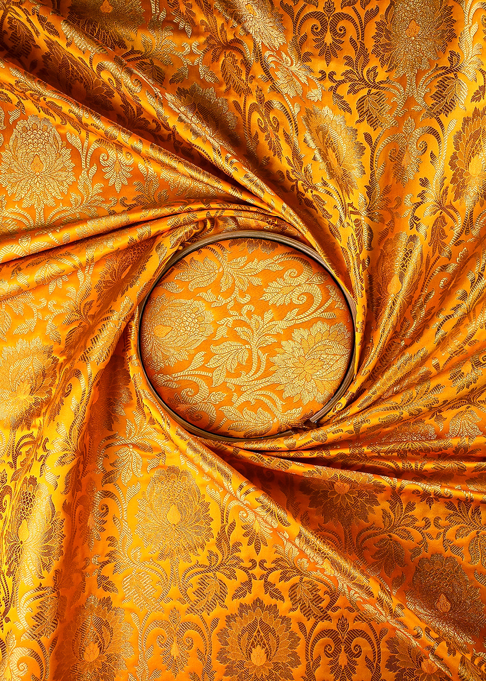 Yellow Banarasi Brocade Fabric With All Over Thread And Zari Handloom 25260
