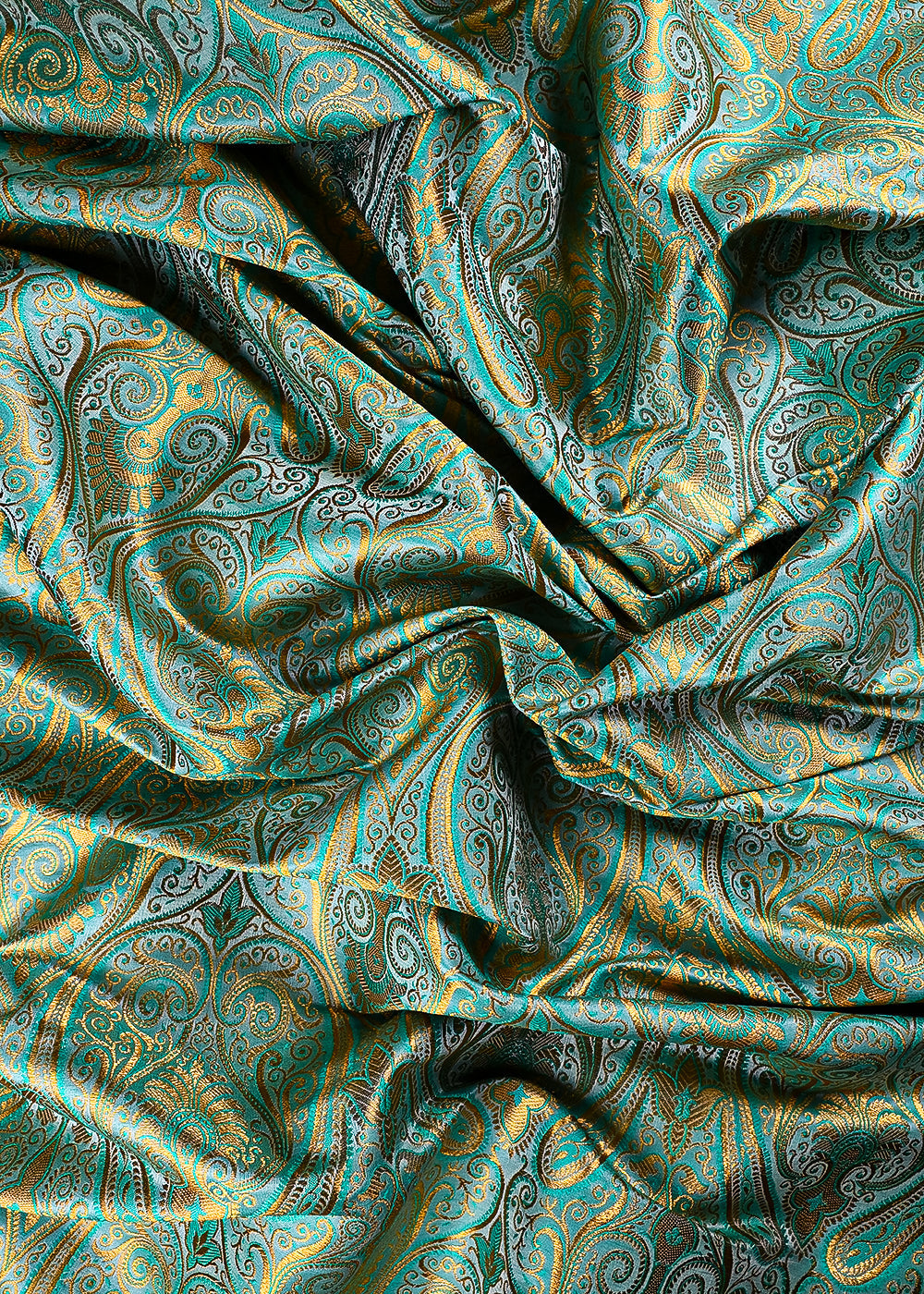 Mint Green Banarasi Brocade Fabric With All Over Thread And Zari Handloom 25261