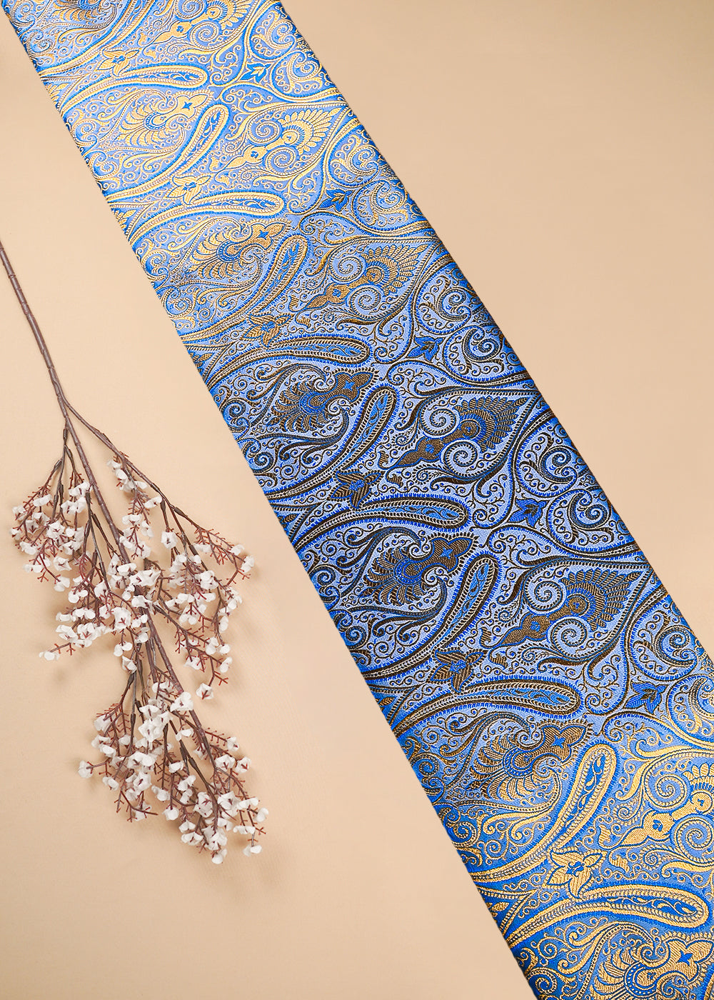 Powder Blue Banarasi Brocade Fabric With All Over Thread And Zari Handloom 25262