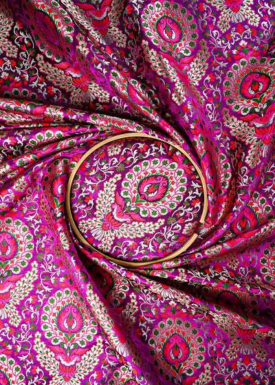 Purple Pure Banarasi Brocade Fabric With All Over Thread And Zari Handloom 25268