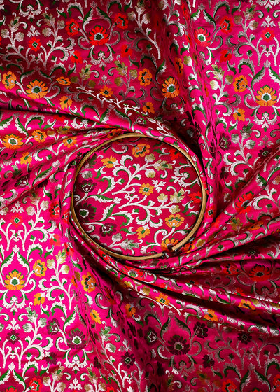 Rani Pink Pure Banarasi Brocade Fabric With All Over Thread And Zari Handloom 25285