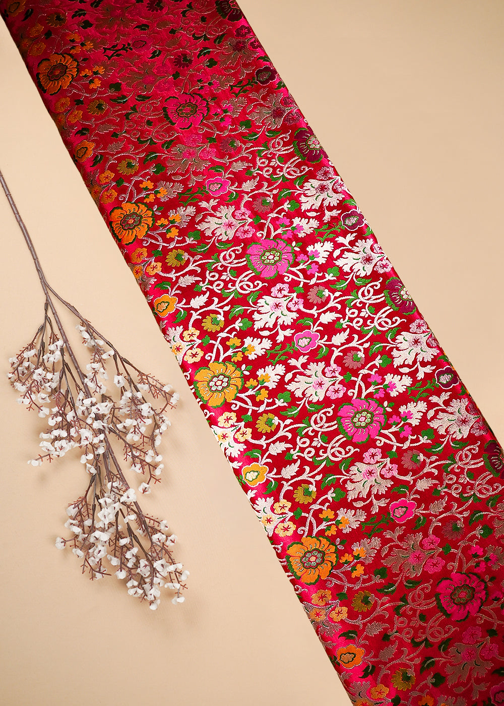 Maroon Banarasi Brocade Fabric With All Over Thread And Zari Handloom 25291
