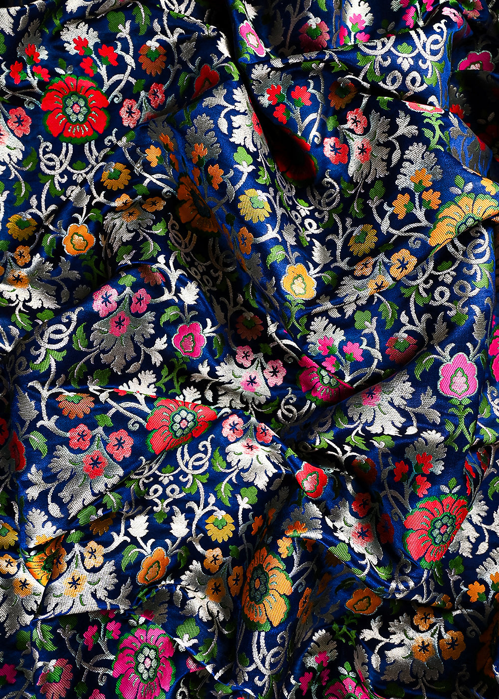 Navy Blue Banarasi Brocade Fabric With All Over Thread And Zari Handloom 25292