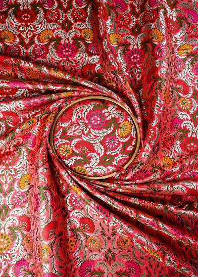 Gajri Pink Pure Banarasi Brocade Fabric With All Over Thread And Zari Handloom 25294