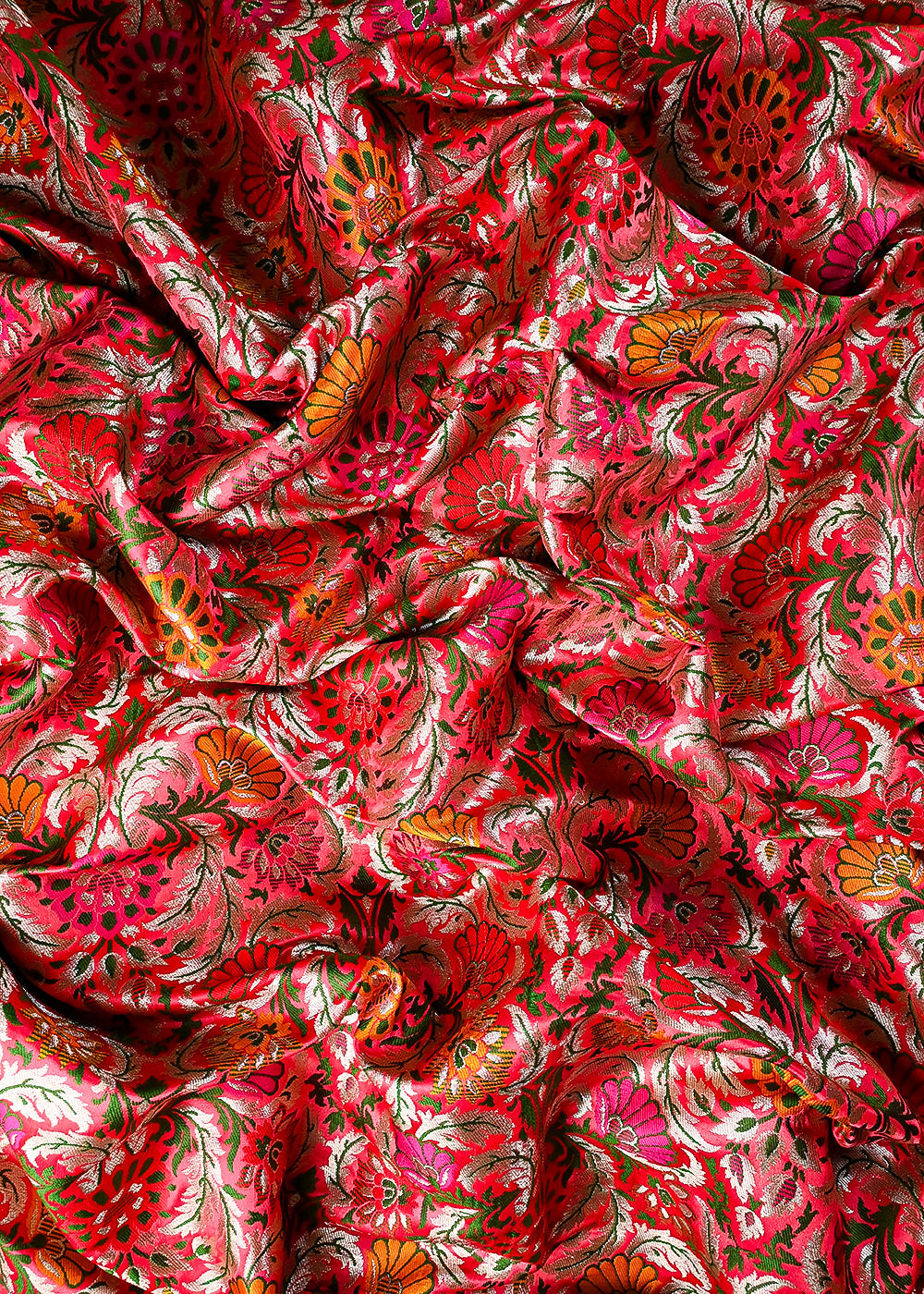 Gajri Pink Pure Banarasi Brocade Fabric With All Over Thread And Zari Handloom 25294