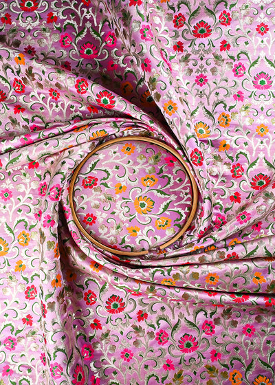 Lavender Pure Banarasi Brocade Fabric With All Over Thread And Zari Handloom 25295