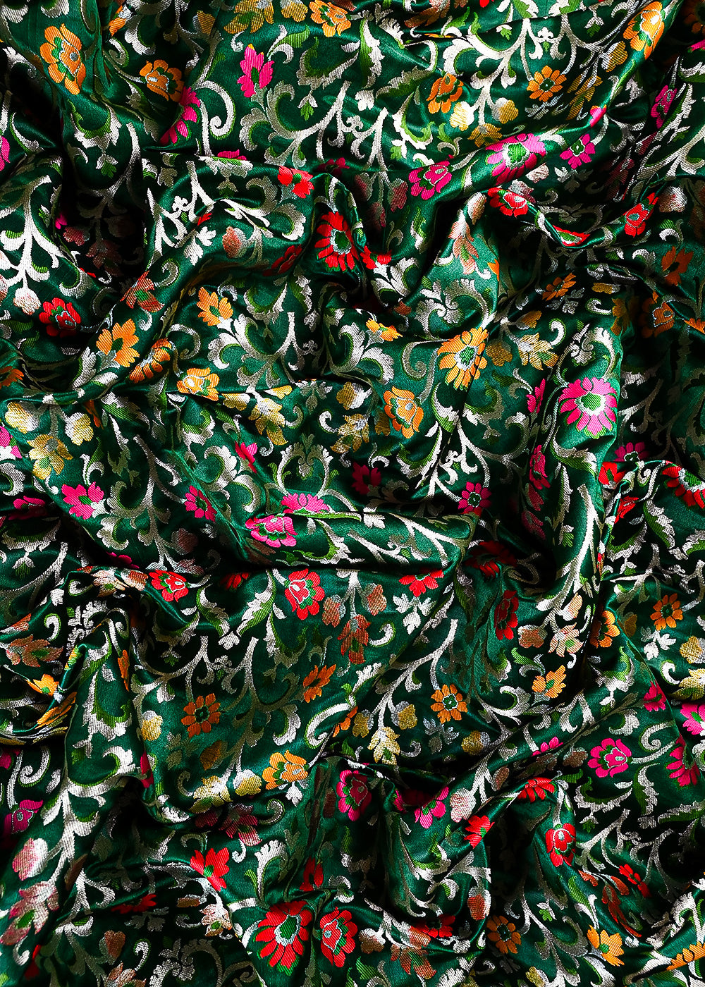 Bottle Green Pure Banarasi Brocade Fabric With All Over Thread And Zari Handloom 25296