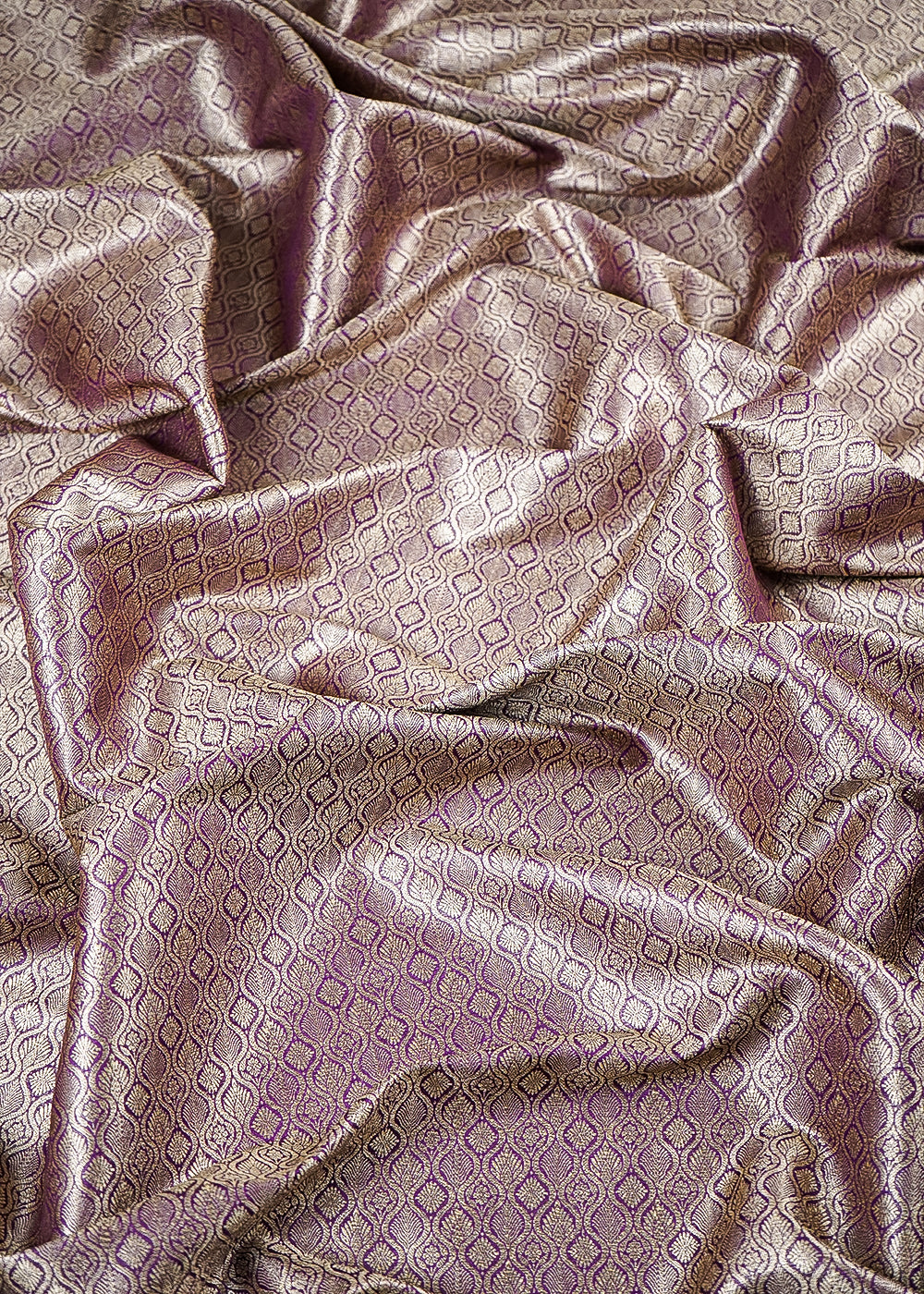 Purple Banarasi Brocade Fabric With All Over Zari Handloom 25300