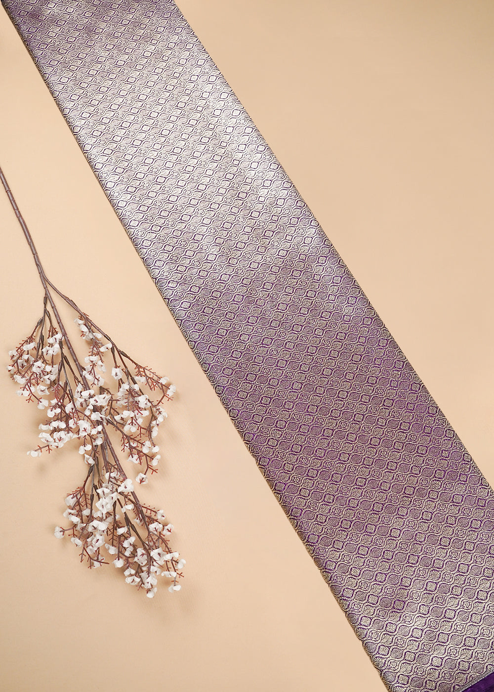 Purple Banarasi Brocade Fabric With All Over Zari Handloom 25300