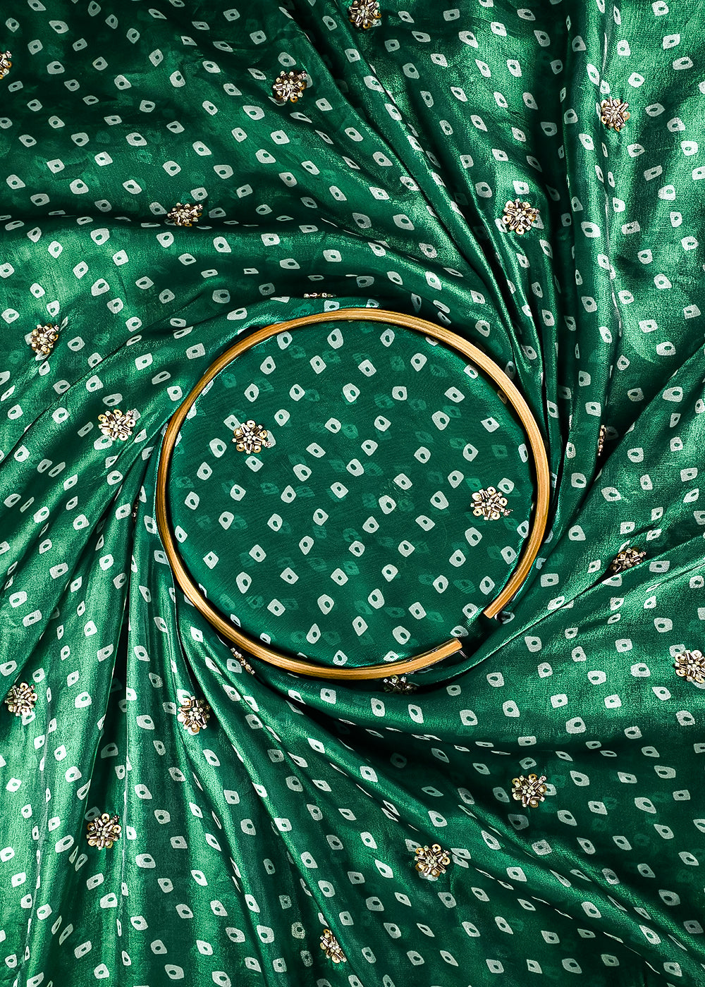 Green Tissue Fabric With All Over Buti Of Sequins And Katdana Work 25303