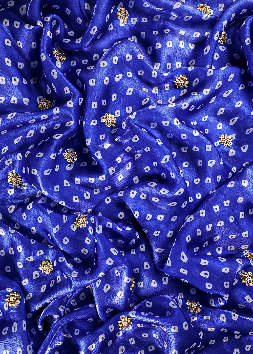 Royal Blue Tissue Fabric With All Over Buti Of Sequins And Katdana Work 25306