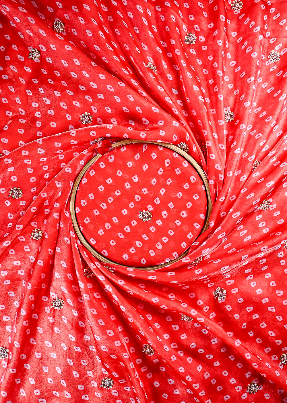 Rust Orange Tissue Fabric With All Over Buti Of Sequins And Katdana Work 25307