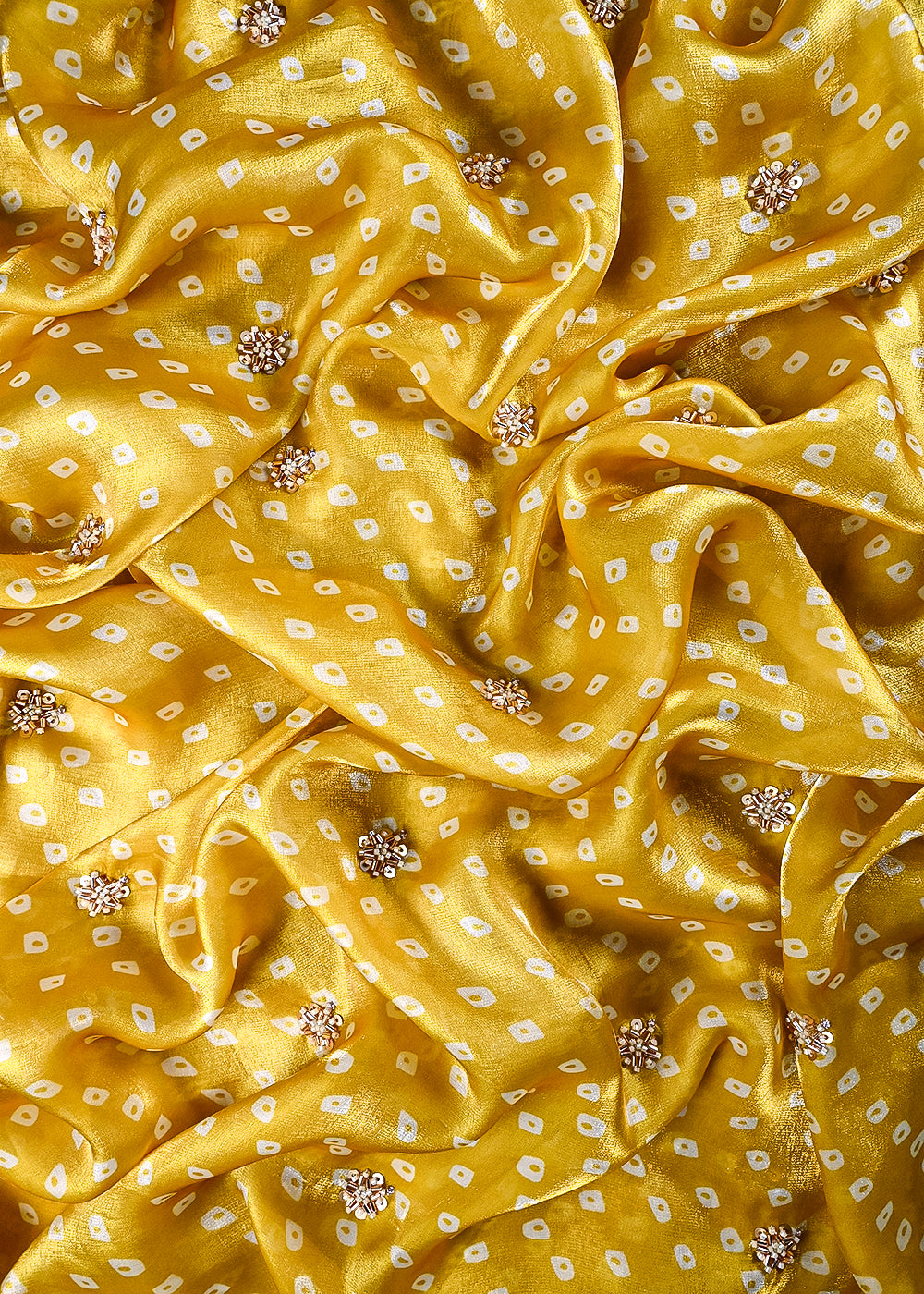 Lemon Yellow Tissue Fabric With All Over Buti Of Sequins And Katdana Work 25308