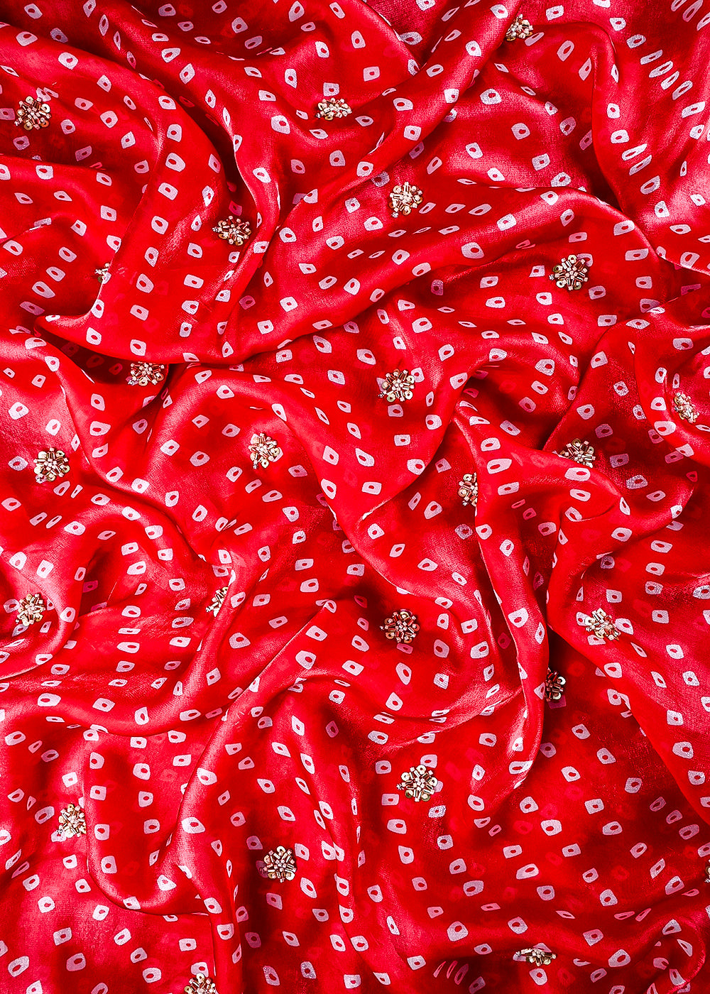 Red Tissue Fabric With All Over Buti Of Sequins And Katdana Work 25309