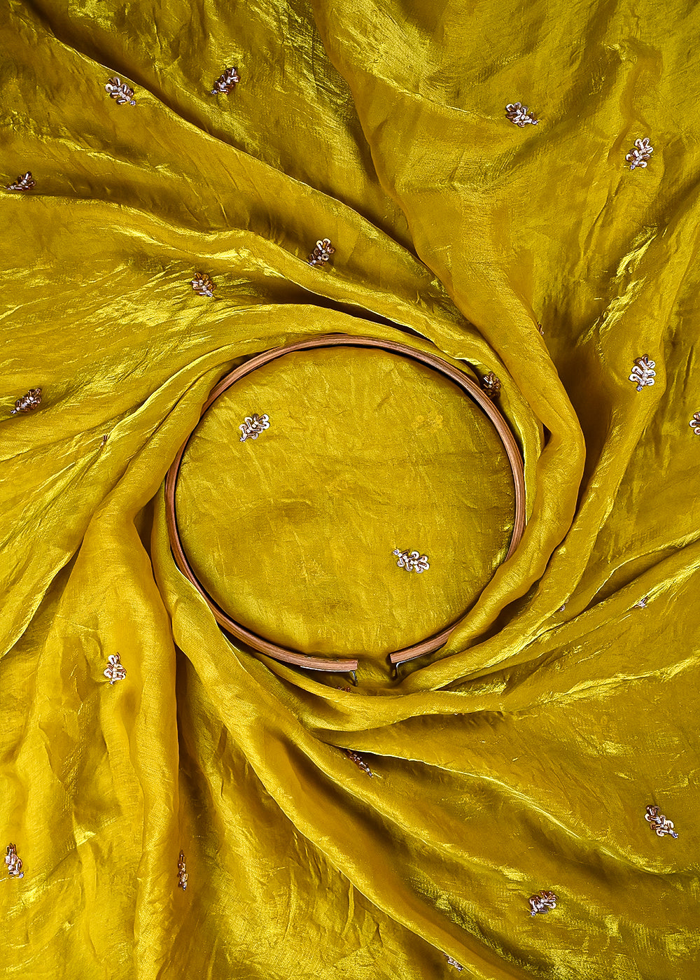 Lemon Yellow Diamond Tissue Fabric With All Over Buti Of Sequins And Katdana Work 25314
