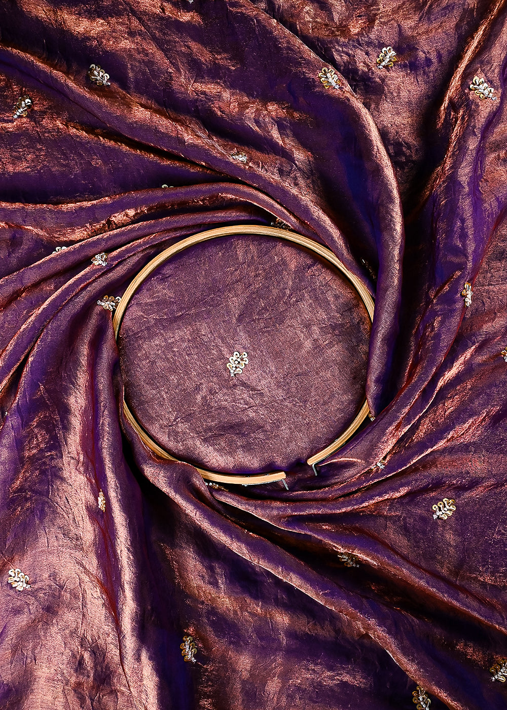 Purple Diamond Tissue Fabric With All Over Buti Of Sequins And Katdana Work 25315