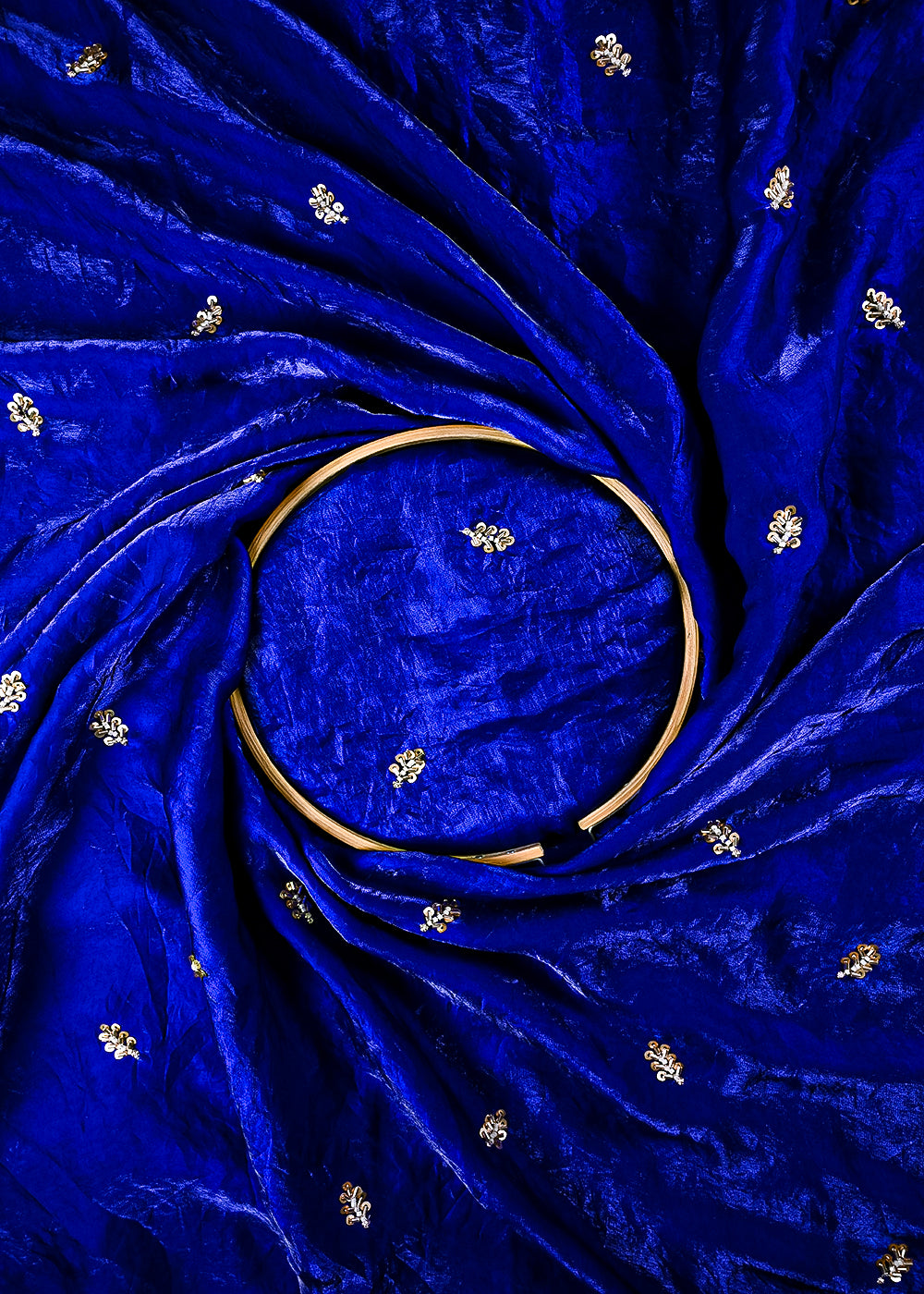 Royal Blue Diamond Tissue Fabric With All Over Buti Of Sequins And Katdana Work 25316