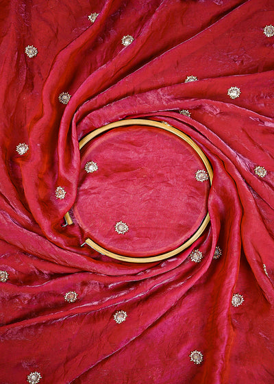 Maroon Diamond Tissue Fabric With All Over Buti Of Sequins And Katdana Work 25317