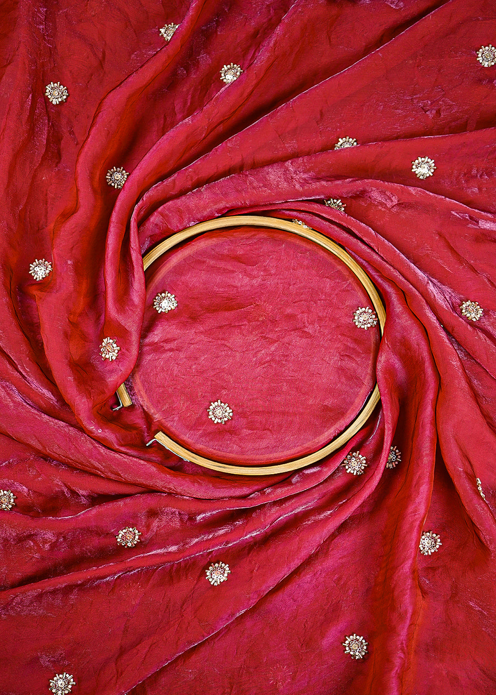 Maroon Diamond Tissue Fabric With All Over Buti Of Sequins And Katdana Work 25317