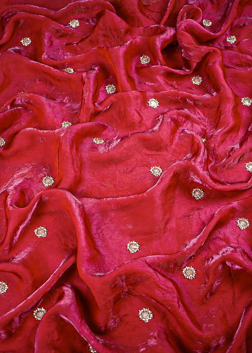 Maroon Diamond Tissue Fabric With All Over Buti Of Sequins And Katdana Work 25317