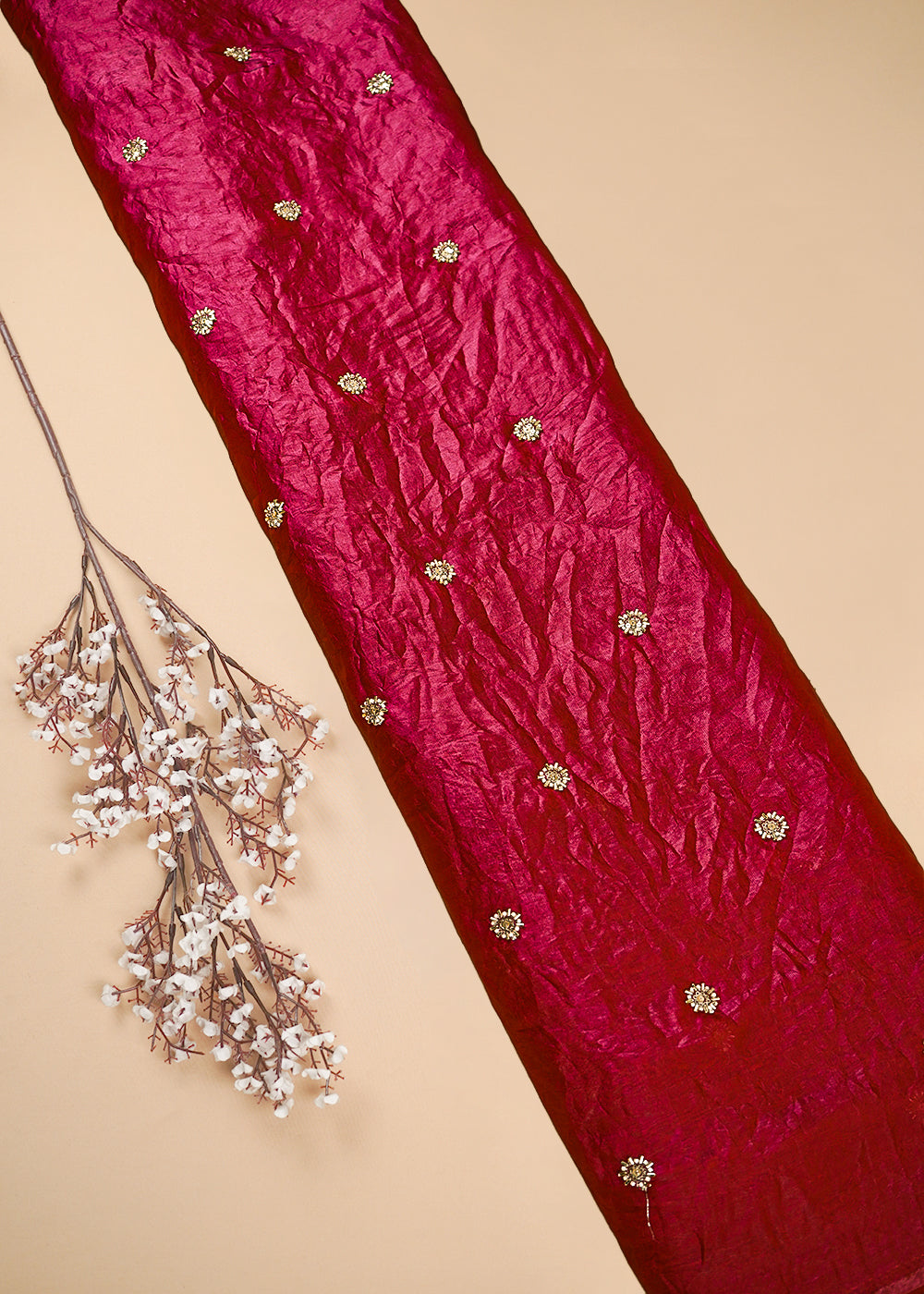 Maroon Diamond Tissue Fabric With All Over Buti Of Sequins And Katdana Work 25317